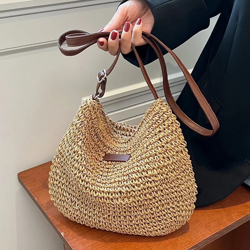 

Ladies Fashion Summer Straw Crossbody Bag Women Beach Holiday Shopping Woven Shoulder Handbag Messenger Purses for Women Bags