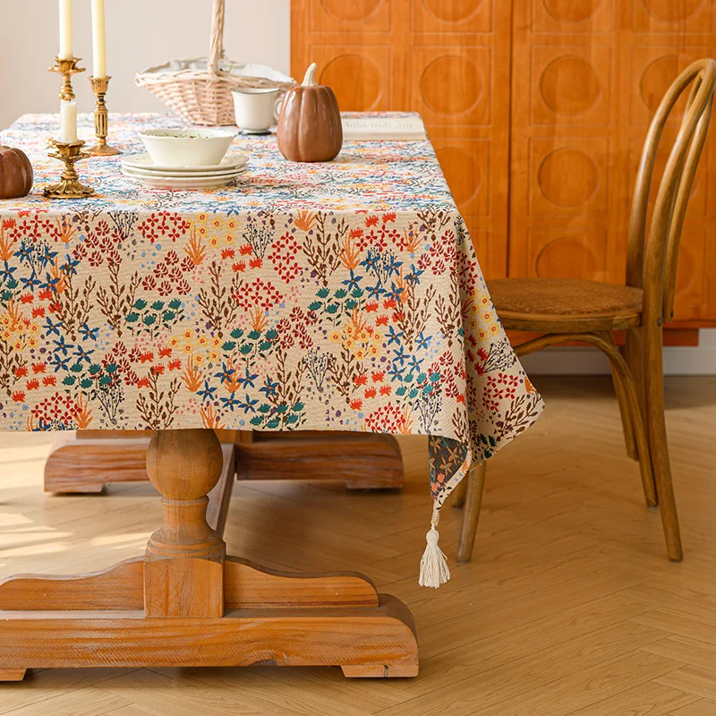 Dinner Tablecloth With Tassel, Thickened jacquard home decor fabric,Rectangular Tablecloth,Anti-slip and Wear-resistant,Bloom1pc