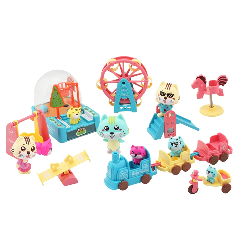 Kids Pretend Play Simulation Pet House DIY Mini Cat Amusement Park DIY Kids Toys Pretend Play Cat Toys