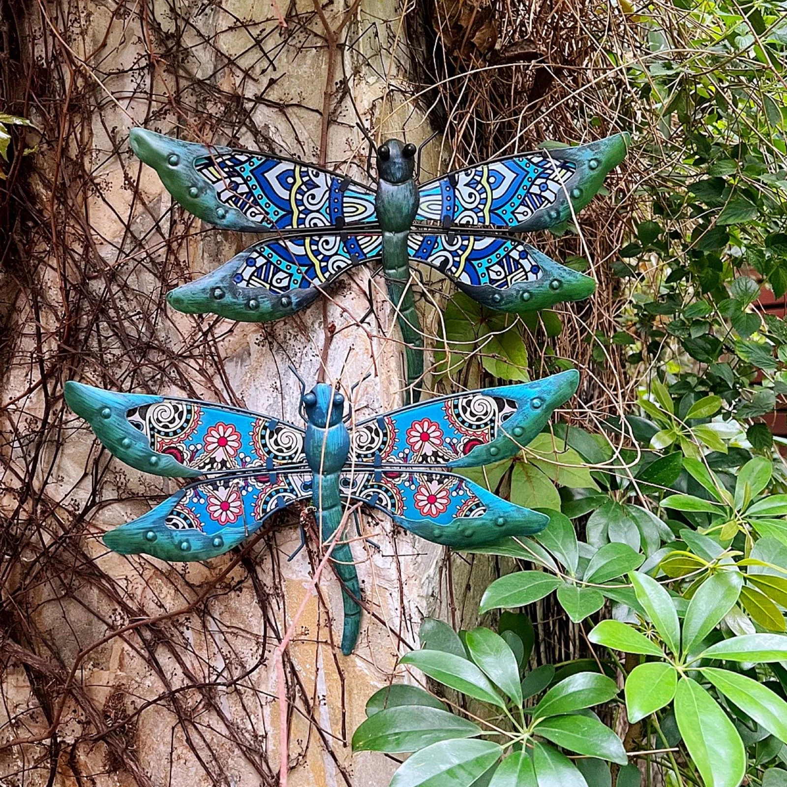 2pcs Metal Dragonfly Wall Decoration Home Garden Outdoor Statues Sculptures Animals Ornaments