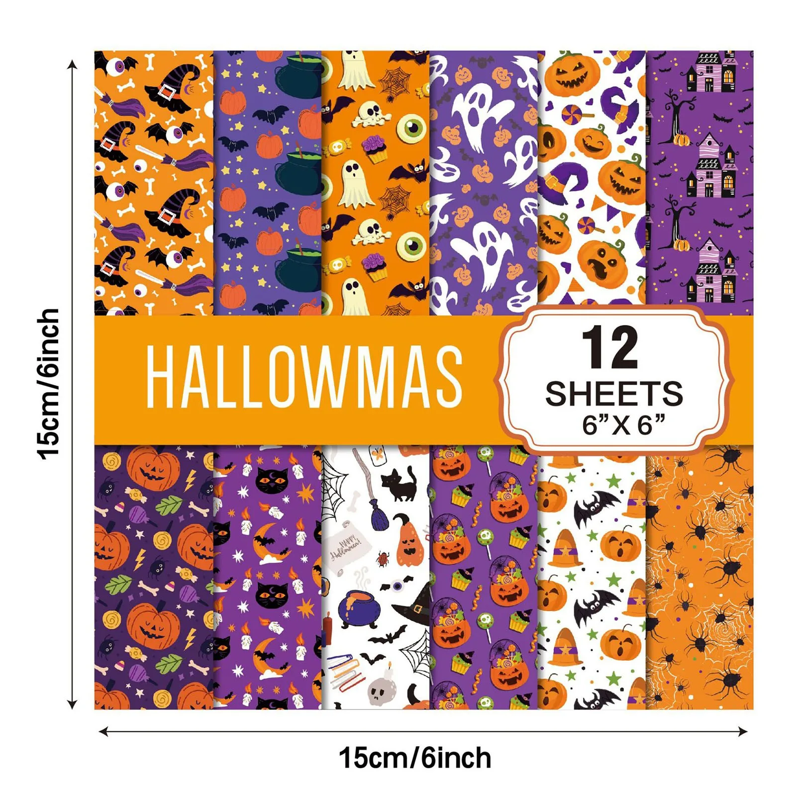12 Sheets Large Size Retro Vintage Hello Halloween Themed Journal Diary Material Paper For Crafting,Halloween Scrapbook Supplies
