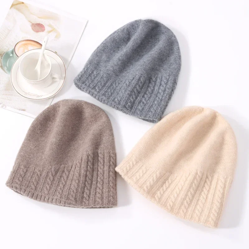 100% Wool Beanies Hat For Women Winter 2023 Solid Warm Soft Luxury Wool Bonnets Fashion y2k Knitted Skullies Street Cute Cap 5