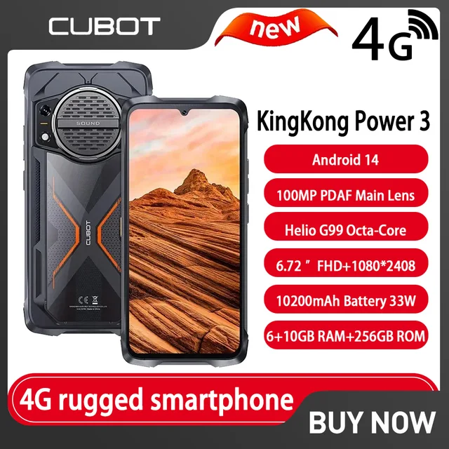 Cubot KingKong Power 3 هاتف محمول متين 6.72 بوصة FHD + 120 هرتز 6 جيجابايت 256 جيجابايت IP68 & IP69K الهواتف الذكية 10200 مللي أمبير 33 وات 100 ميجابكسل أندرويد 14 NFC 1