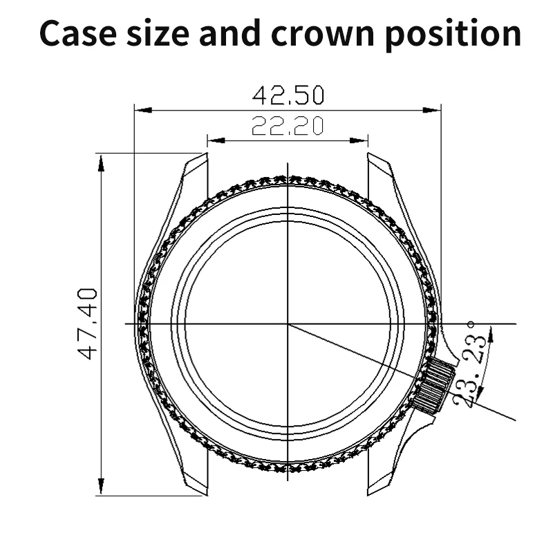 20bar bei 3,8 SKX 42,5mm NH35 Uhrengehäuse mit Kapitelring Saphirglas für Seiko NH35 NH36 Uhrwerk 28,5mm Zifferblatt SKX007 Uhrengehäuse Mo – Detail 1