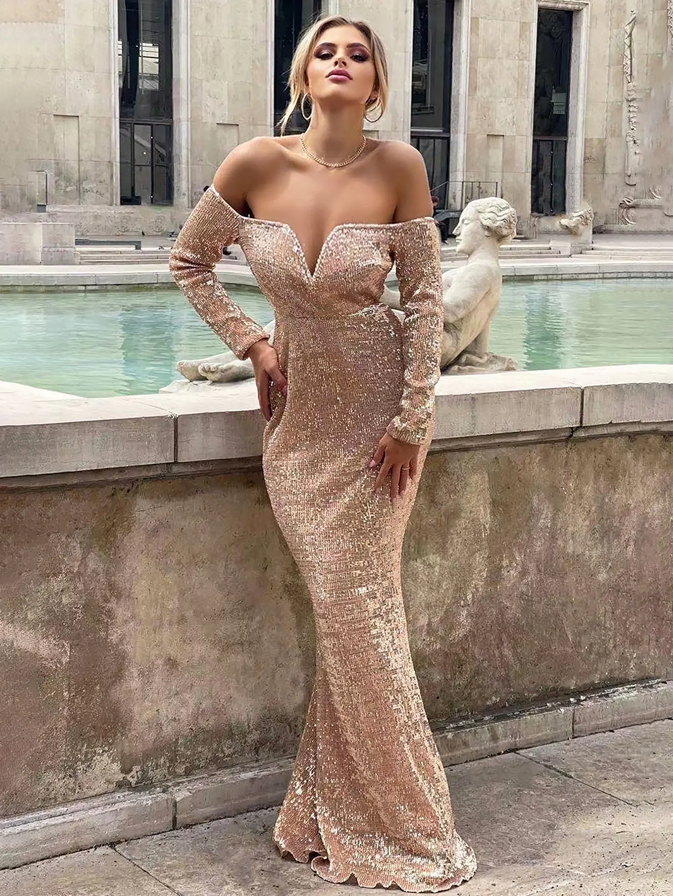 

LOVE&LEMONADE Off Shoulder Sweetheart Neck Sequin Maxi Dress Women Wedding Dresses