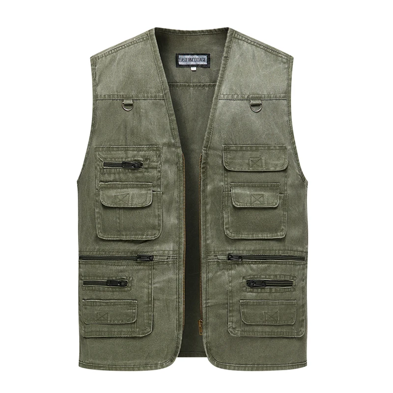 Men's Denim Vest Jacket Casual Sleeveless Waistcoat Driver Cyclist Jackets Multi-pocket Zipper Army Green Blue Work Cargo Vests sleeveless vests