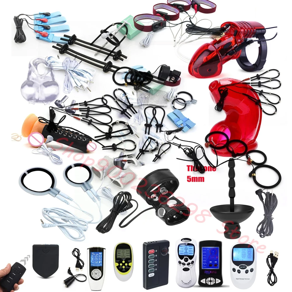 E-stim Penis Ring,Glans Testicle Loops Massage,Electric Shock Bdsm Cock Sheath Ball Stretcher,Electro Sex Toy for Men,Host,Cable