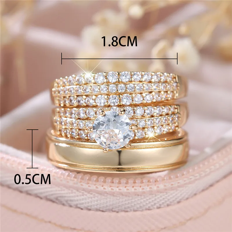 Luxury Female Crystal White Zircon Stone Engagement Ring Set Cute Wedding Jewelry For Women