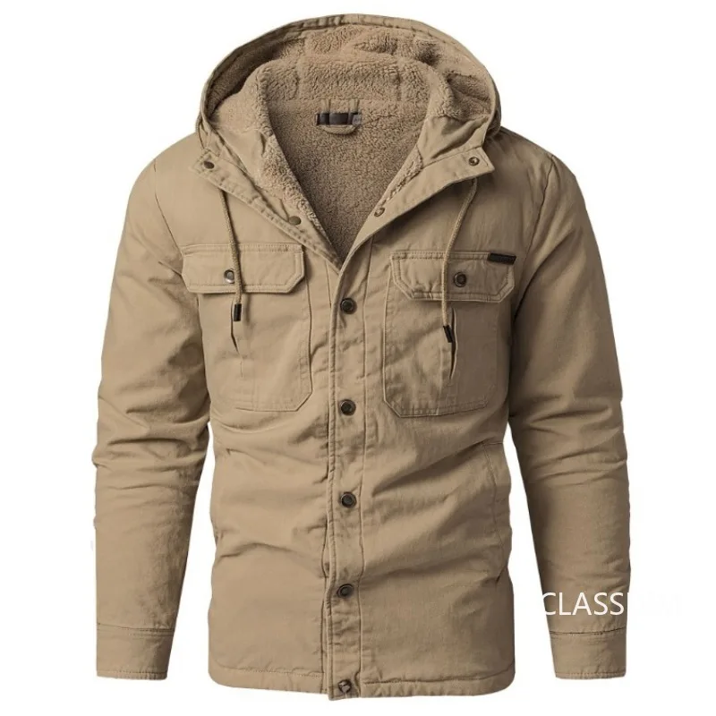 

New Male Winter Casual Shirts Coats Fleece Warm Jackets European Style US Men Harajuku Hooded Loose Shirts Jackets Size S-2XL