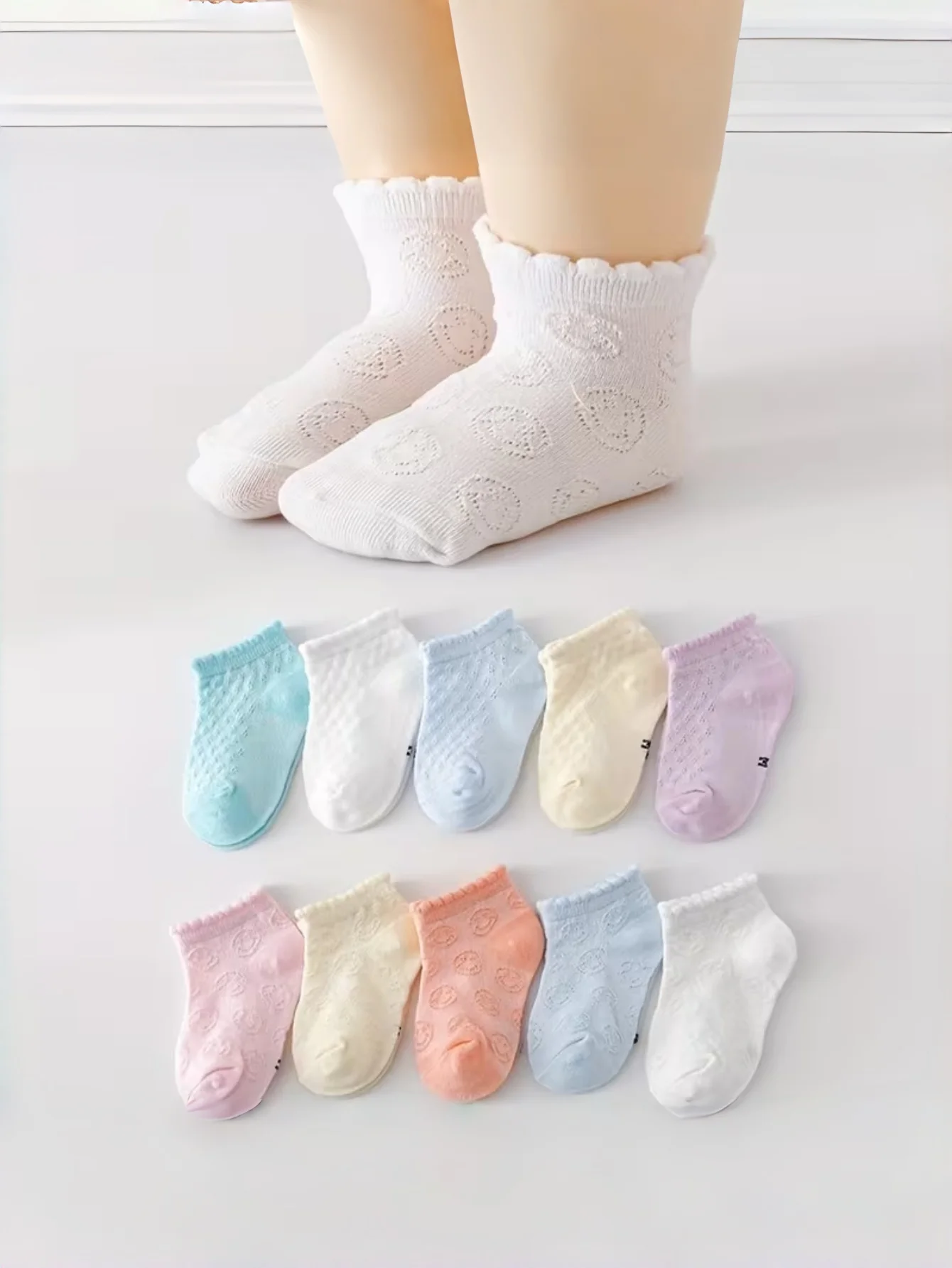5켤레  메쉬 짧은 양말 여름 통기성 무지 아동 양말 남아 여아용