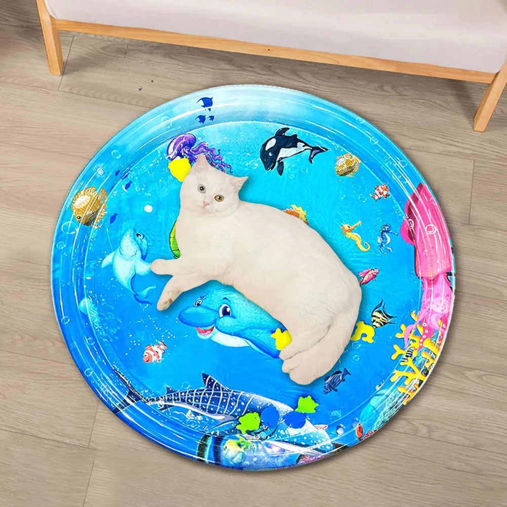 Inflatable Water Sensory Play Mat for Toddlers Crawling Water Sensory Pad PVC Baby Activities Play Mat Dog Cat Playing