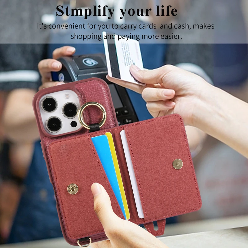 Luxury PU Leather Wristband Case with Lanyard and Card Holder, All-Around Shockproof Design