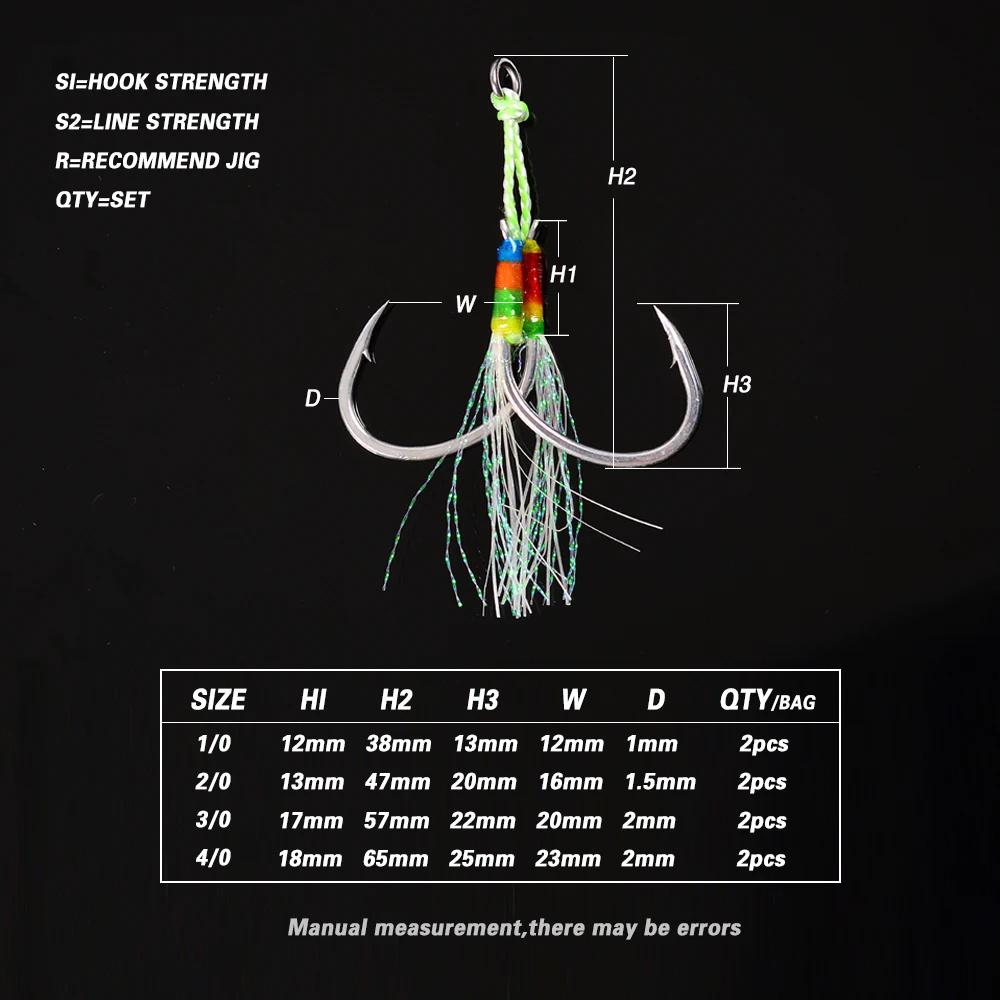 JATSUI KINZO Amo Doppio Assist Per Pesca A Jigging Verticale E Shore Jig &ndash; Set Da 4 Pezzi Resistenti Per Acqua Salata