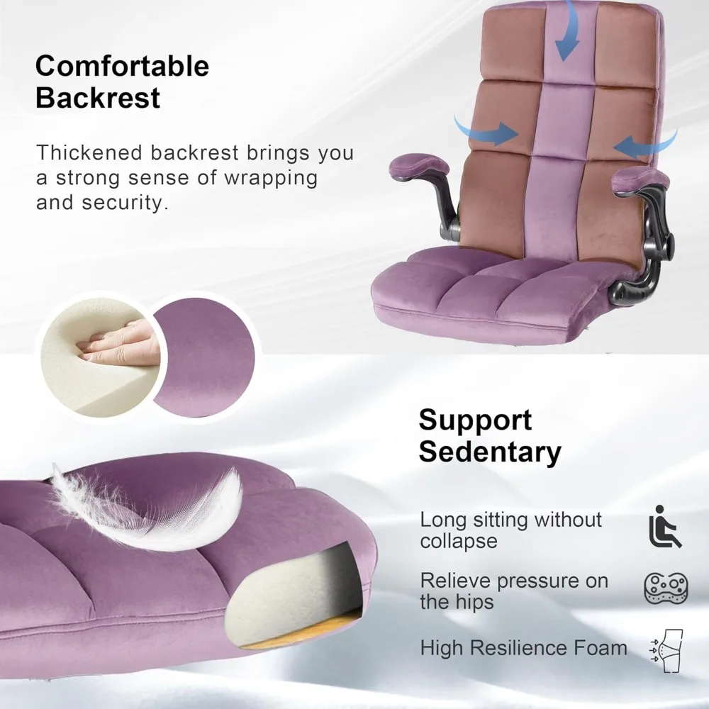 Velvet Executive Office Chairs with Flip up Armrests, Comfy Fabric Home Office Desk Chair with Wheels, Height Adjustable 360° 3