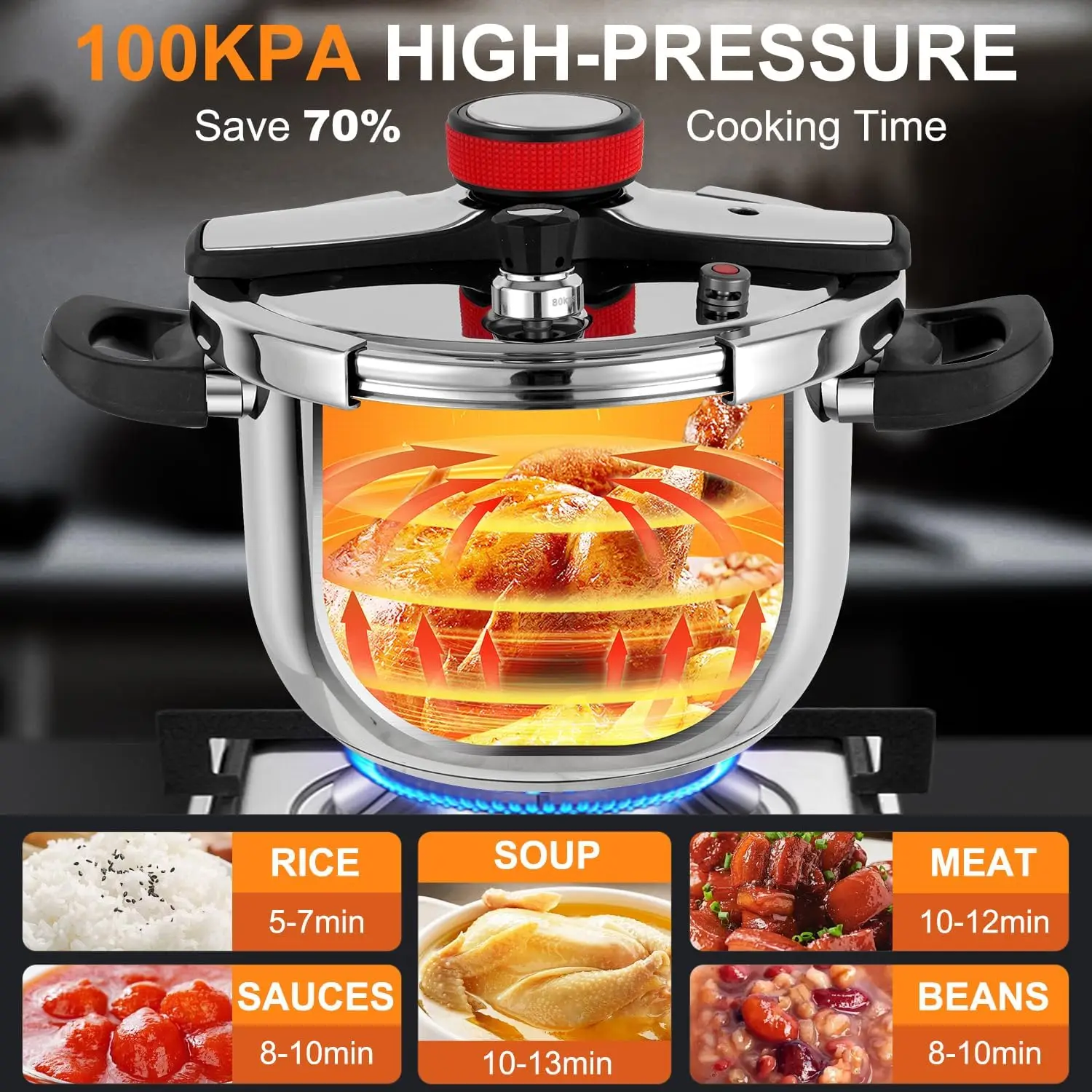 Cooker 10 QT, Stainess Steel Pressure Canner 10 Quart, Explosion-Proof Cookware, Rotating Lock/Unlock Lid, One-handed lid openin 3