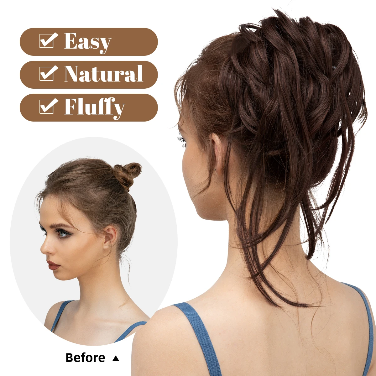 Synthetic Elastic Curly Messy Bun Hairpiece Scrunchie - Black, Blonde, Brown Natural Faux Hair Chignon Band Updo