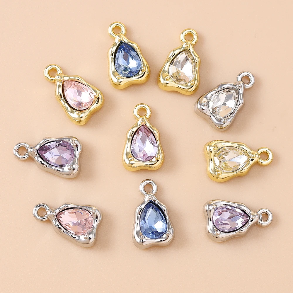 Leslie 5 Stück zierliche CZ-Charms, Kristall-Wassertropfen-Anhänger für handgefertigte Halsketten, Armbänder, Schmuckherstellung, DIY-Bastelbedarf