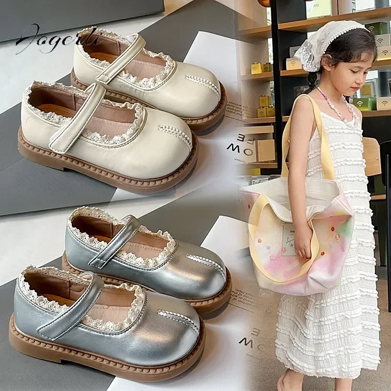 Girls' PU Leather Shoes Soft-soled Children's Baby Shoes Split-toed Children's School Student Princess Size 22-33