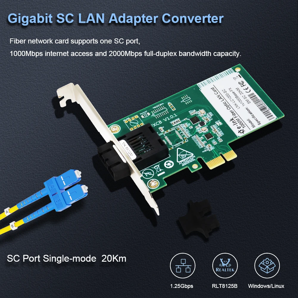 Placa de Rede Gigabit Fiber Adaptador Lan Pci Express Ethernet Nic Sfp Porta sc 1000mbps Pcie - Imagem 4