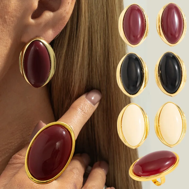 Creative Resin Acrylic Stud Earrings for Women 2026 Oval Earring Trendy Geometric Ring Exaggeration New Year Party Jewelry Gift