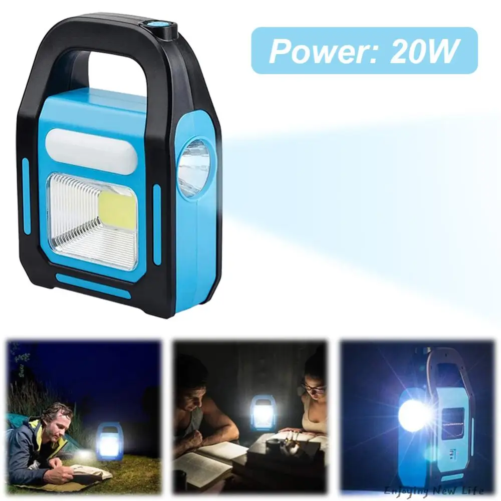 COB LED Work Lamp Solar USB Rechargeable IPX4 Waterproof Emergency Spotlight 3 Light Modes for Emergencies Power Failure Travel