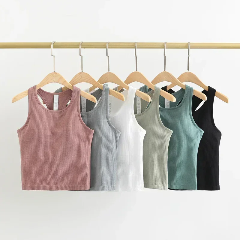 Lemon Racerback Yoga Tank Tops Women Fitness Sleeveless Cami Sports Shirts Slim Ribbed Running Gym Crop Vest Built In Bra Top