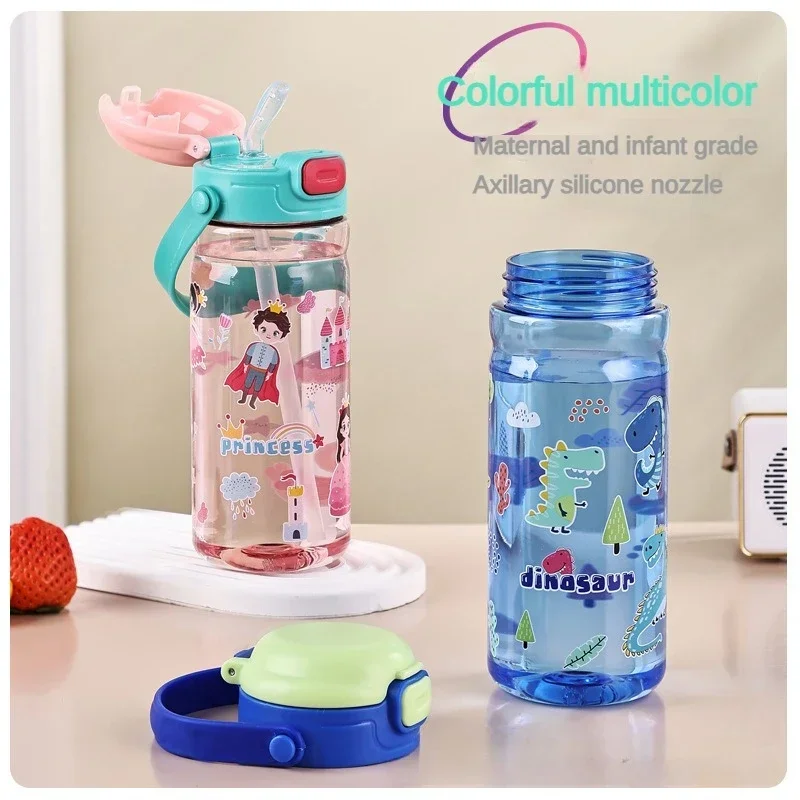 600Ml Kids Sippy Cup Plastic Cartoon Water Bottles Straw and Lids Portable Toddlers Beverage Cup Children's Day Gift plastic water bottle