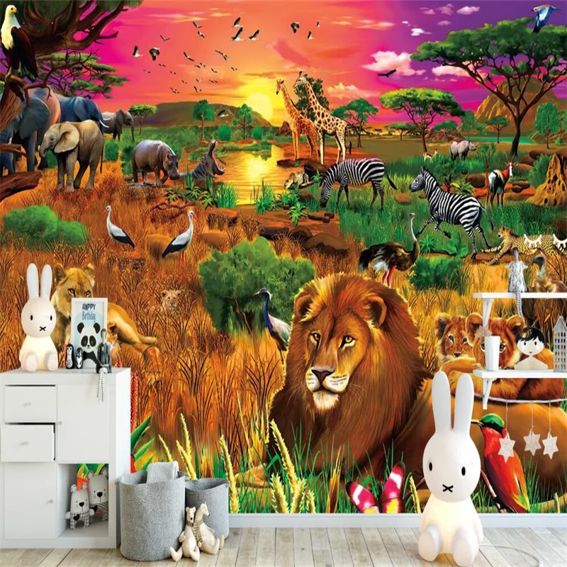 

Tropical Jungle Animals Lion Elephant 3D Photo Mural Wallpaper for Children's Room Bedroom Sofa Background Wall Paper Home Decor