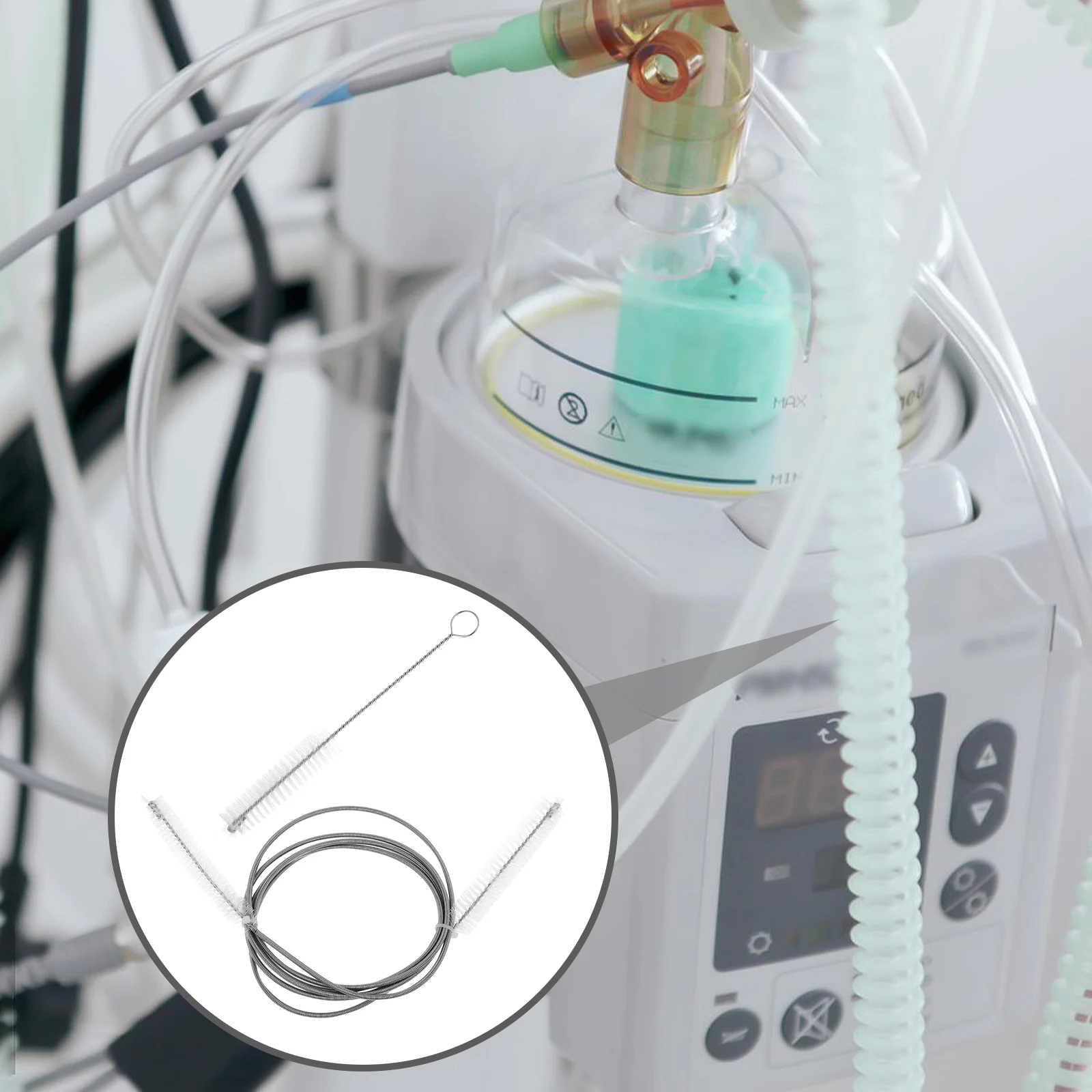 

Ventilator Line Brush Steel Hose Clean Metal Double Ended Breathing Machine Tube Cleaning Cpap