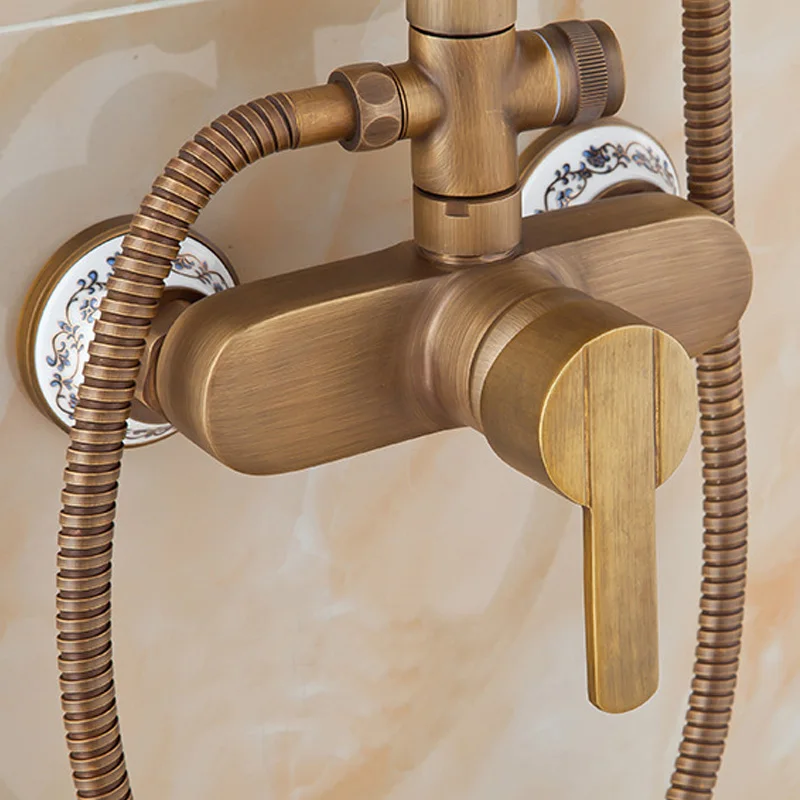 Brass Bathroom Faucet Shower Type Head Antique Brass Faucet Wall Mounted Bathtub Shower Mixer Tap Set Mixer