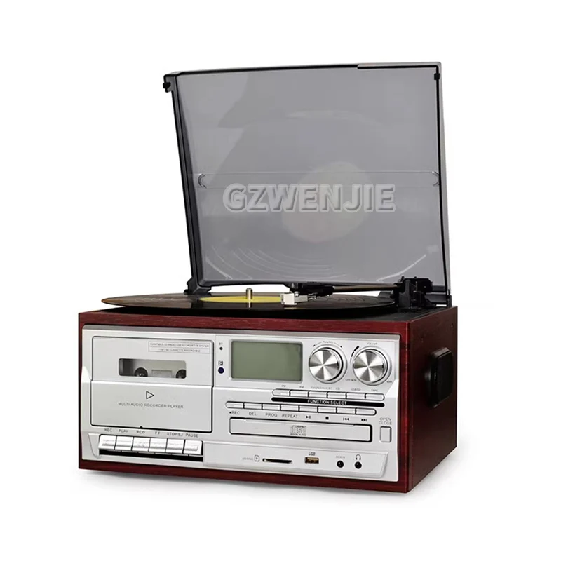 Versatile Multifunctional Vintage Phonograph 3 Speed Adjustable Vinyl Record Player Record Player CD Cassette FM/AM Radio