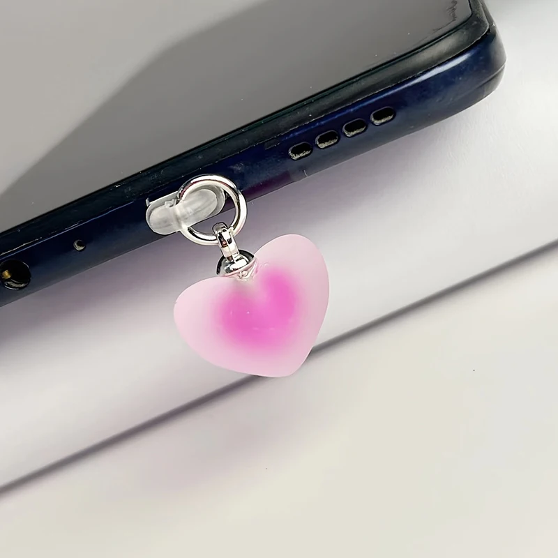 3D 하트 캔디 컬러 펜던트 전화 먼지 플러그 삼성 Type-C 용 iPhone 용 서리로 덥은 귀여운 액세서리 장식 교수형