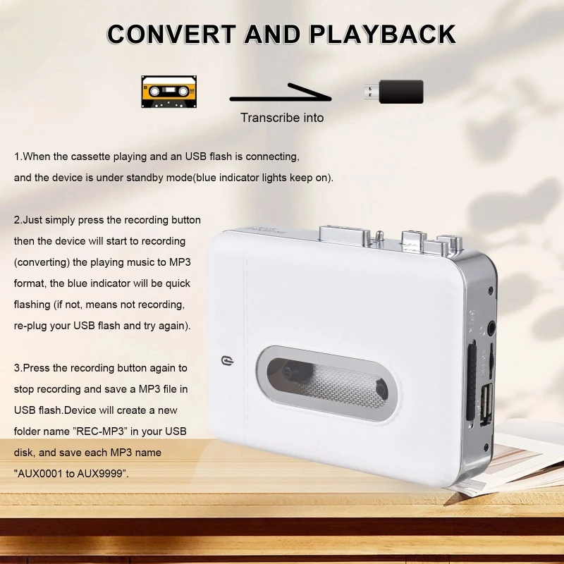 EOENKK Cassette Tape to MP3 Converter Cassette To MP3 Card Player U Disk Tape Recorder to Player