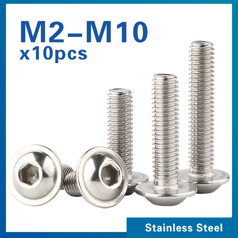 Stainless Steel Screw M2 M2.5 M3 M4 M5 M6 M8 M10 A2-70 Hexagon Socket Button Head Screws with Collar Bolt 10pcs/lot