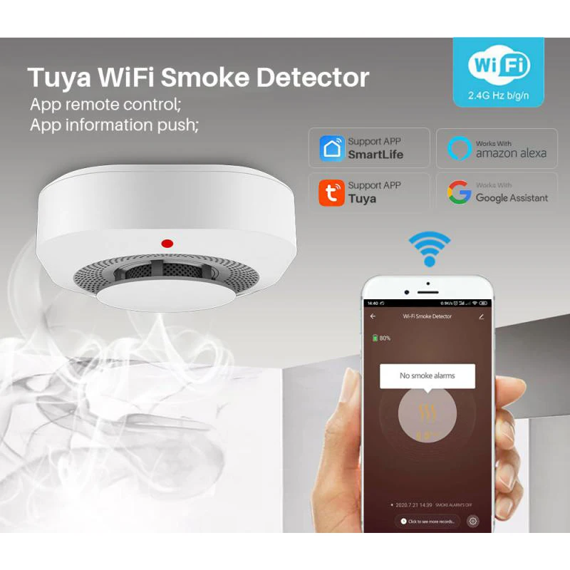 High sensitivity WiFi TUYA smoke detector Wireless smart APP control fire smoke alarm sensor