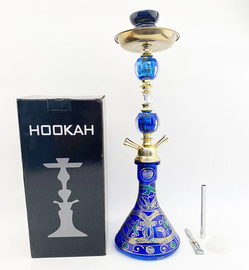 Double Tubes Shisha Hookah Beautiful Water Pipes Shisha Hookah Glass Metal Made Whole Set Gift Box Package