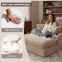 67" Oversized Chaise Lounge Chair Indoor, Soft Boneless Cloud Couch with 3 Pillows, 4 Side Pockets and 2 Cup, Customized 6