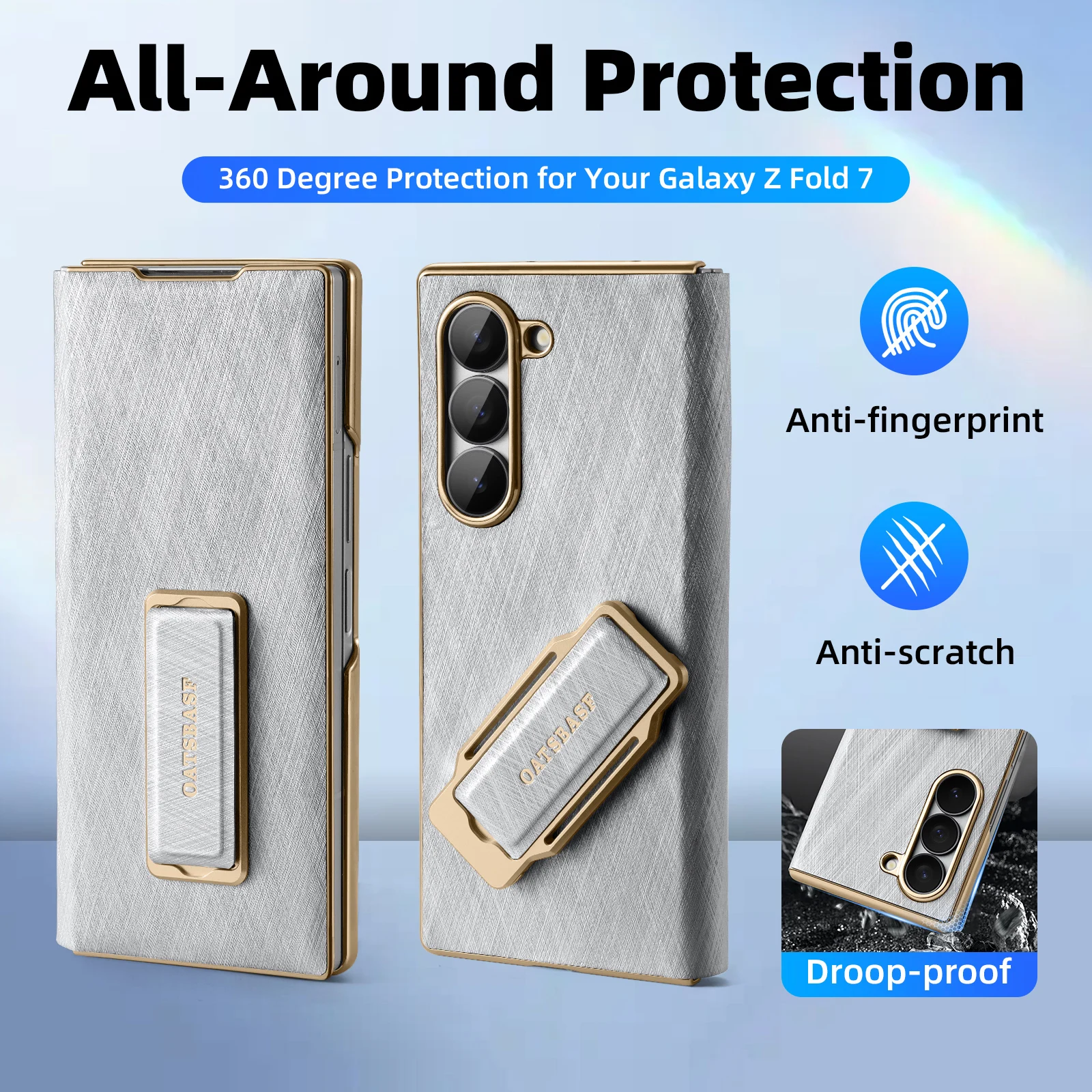 Eary Leather Phone Case for Samsung Galaxy Z Fold 7 With 360°Rotation Stand & Dual Magnetic Grip Band Shockproof Protector Cover