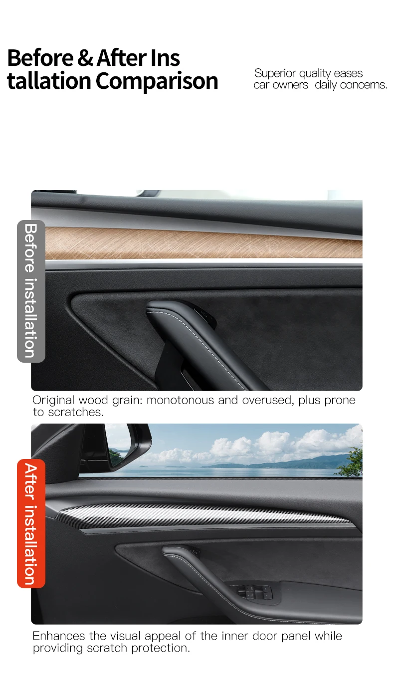 For Tesla Model Y 2021-2024 Model 3 2019-2023 ABS Front Door Side Trim Strip Kit