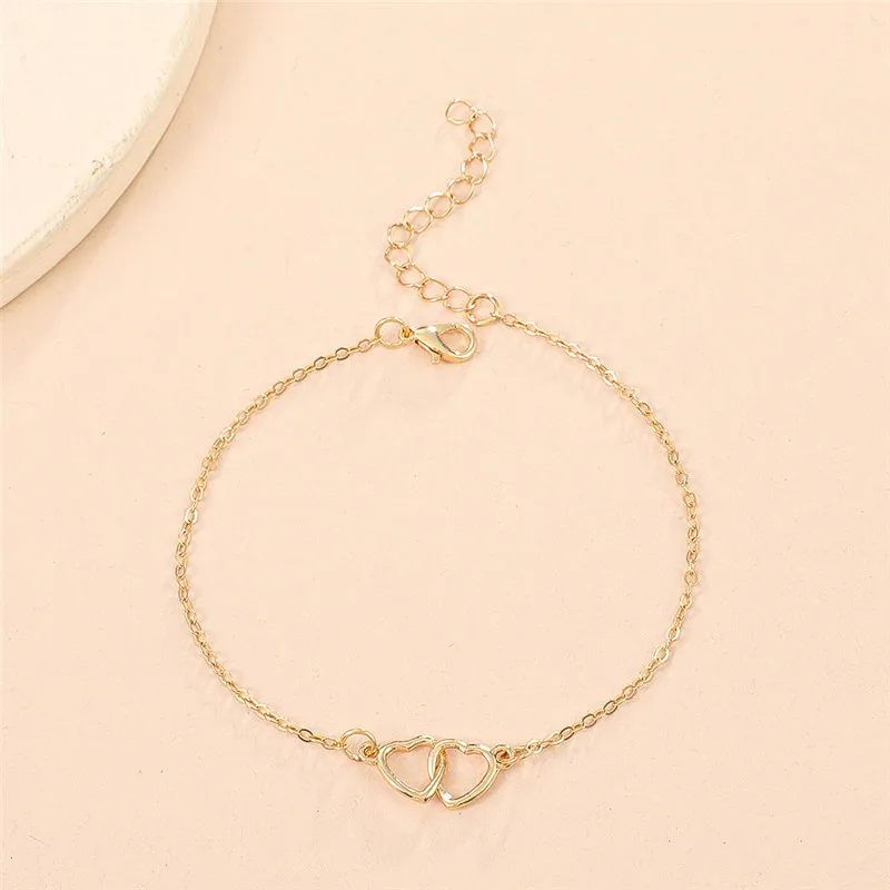 Silver Anklet Bracelet Ankle Chains Ins Fashion Double Heart Anklet For Women Bling Hollow Out Love Foot
