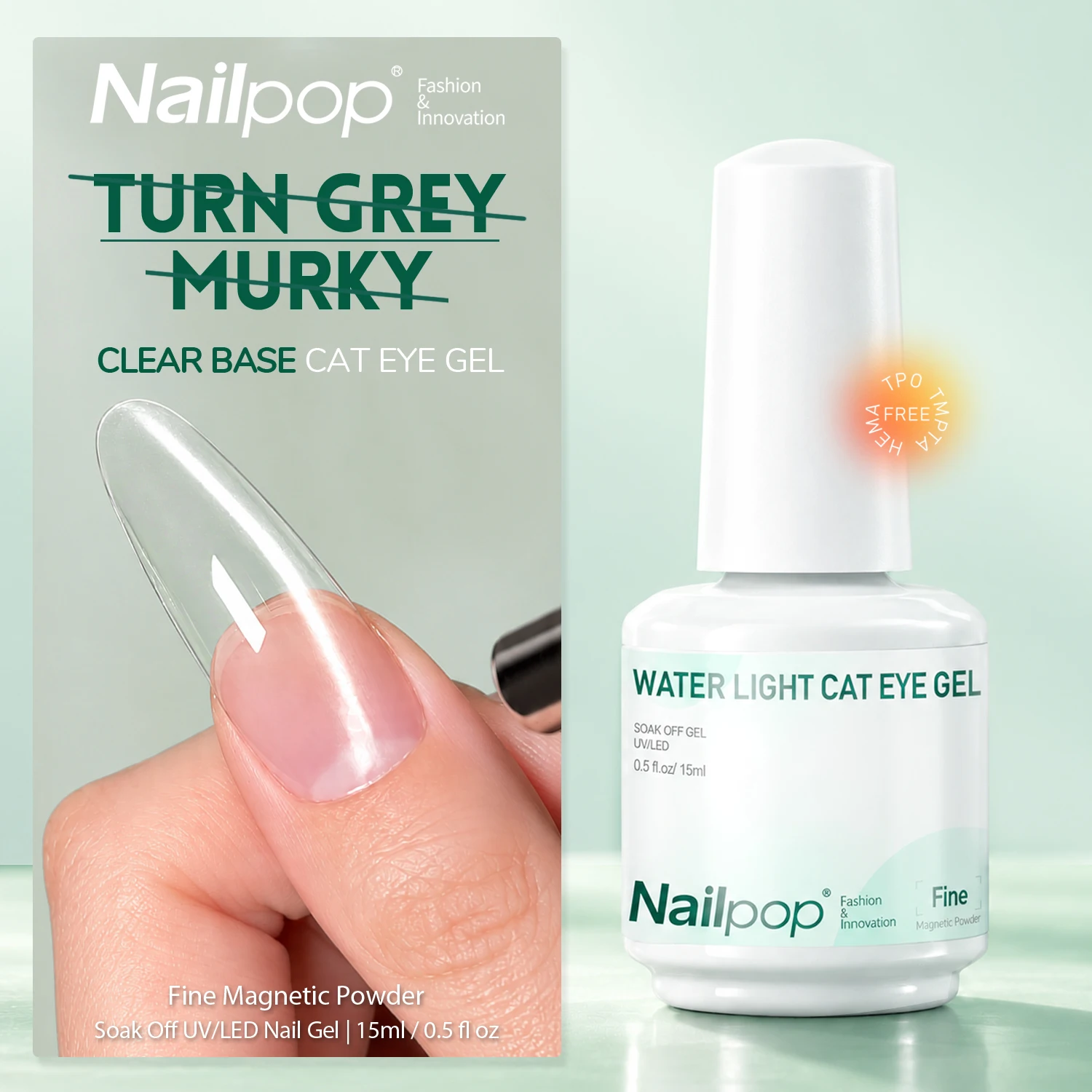 Nailpop Water Light Cat Eye Gel Polish - 15ml Magnetic Nail Art Varnish with Transparent Base Coat