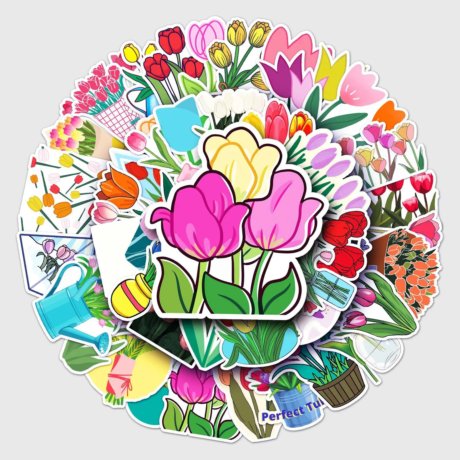 50pcs tulip graffiti stickers cartoon plant stickers DIY mobile phone case luggage stickers waterproof stationery Scrapbooking