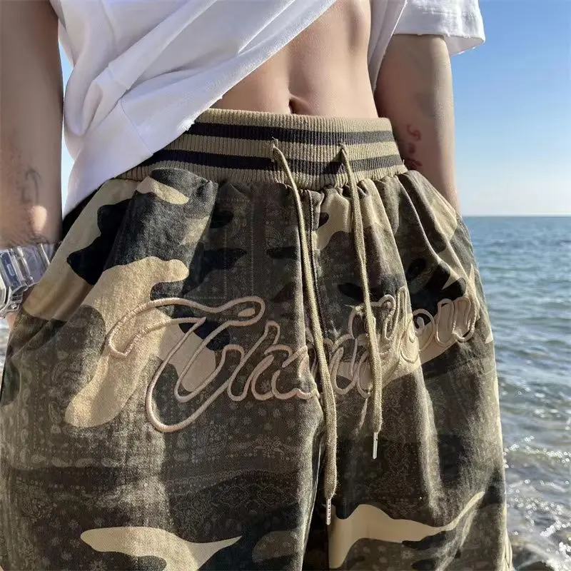 

Camo Shorts Men's Summer American Retro Embroidery Sports Basketball Shorts Fashion Loose Straight Casual Shorts