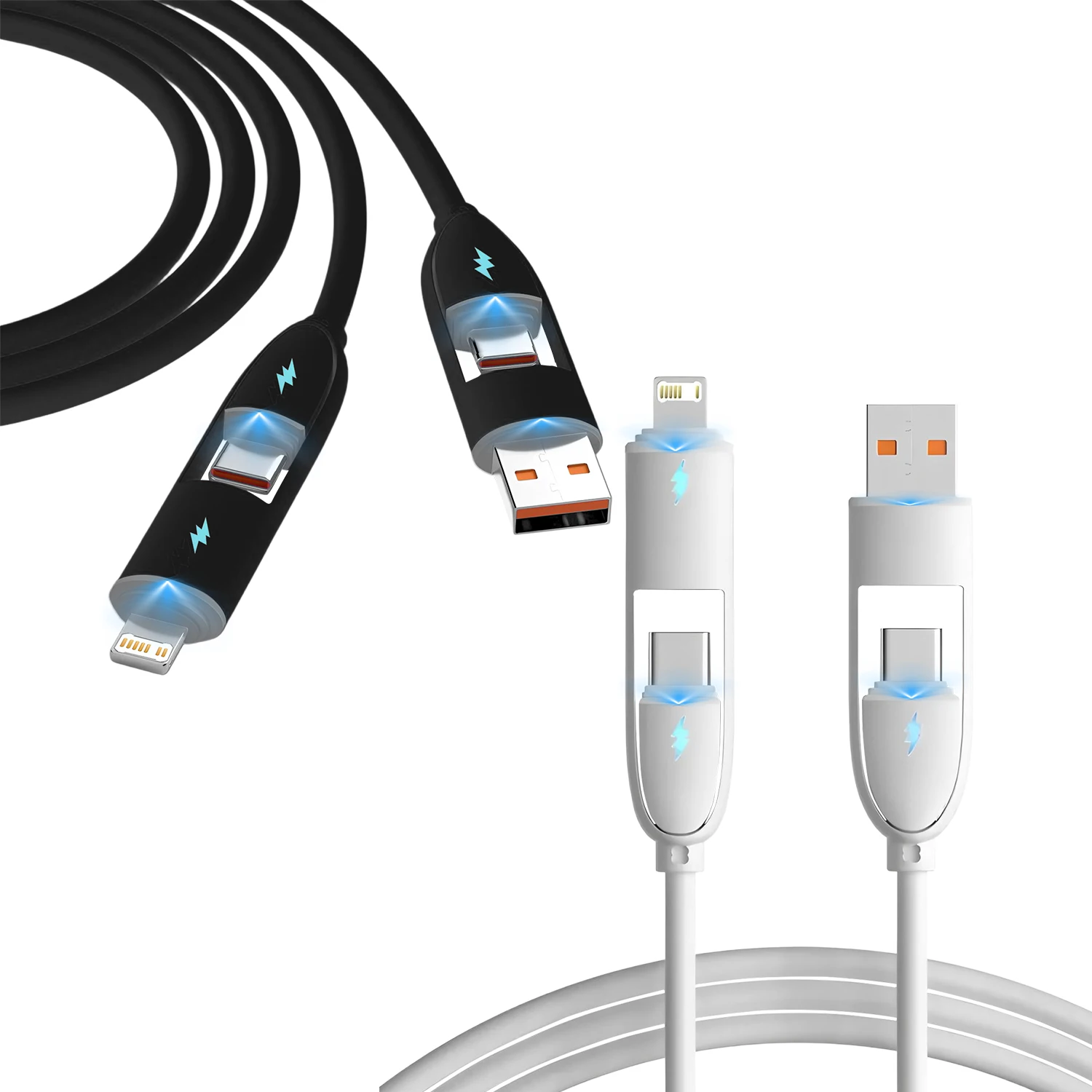 240W 4-in-1 PD 케이블 초고속 충전 데이터 케이블 USB to Type-C 케이블 (아이폰, 삼성, 화웨이 태블릿용) USB C to Type C 케이블