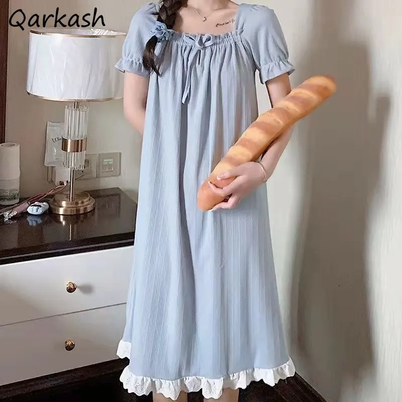 

Nightgowns Women Simple Casual Nighty Summer Baggy Vintage Knee-length Young Sweet Home Comfortable Daily Basics Korean Style