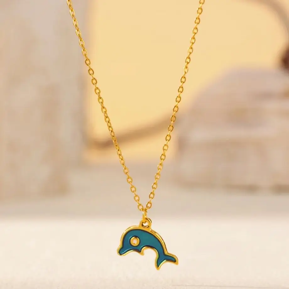 CuteOil Dolphin Necklace Gold Color Stainless Steel