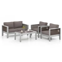 4 PCS Aluminum Patio Furniture Set with Thick Cushions & Tempered Glass Tabletop