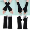 1Pair Sunscreen Protection Fingerless Long Gloves Women Arm Cool Summer Solid Mittens Half Finger Sleeves Black White Nude 5