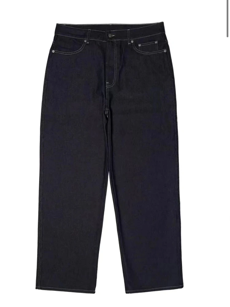 Y2k 99Based Jeans Men's Hip Hop Print Oversized Dark Blue Jeans 2023 New Fashion Casual Loose Straight Wide Leg Trouser