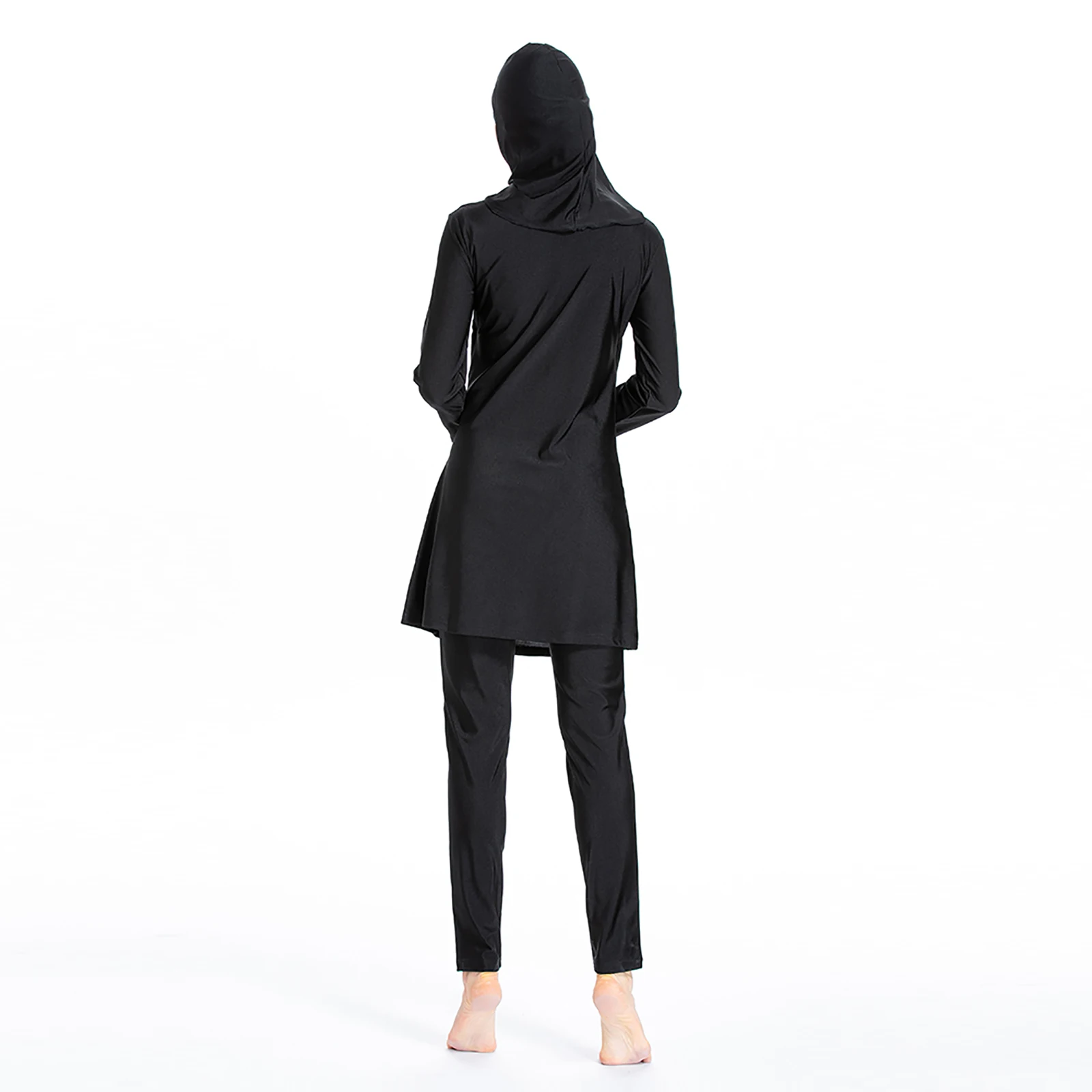 3Pcs Muslim Women's Swimsuit Color Patchwork Long Sleeve Top Pants Hijab Modest Set Islamic Full Cover Conservative Swimwear